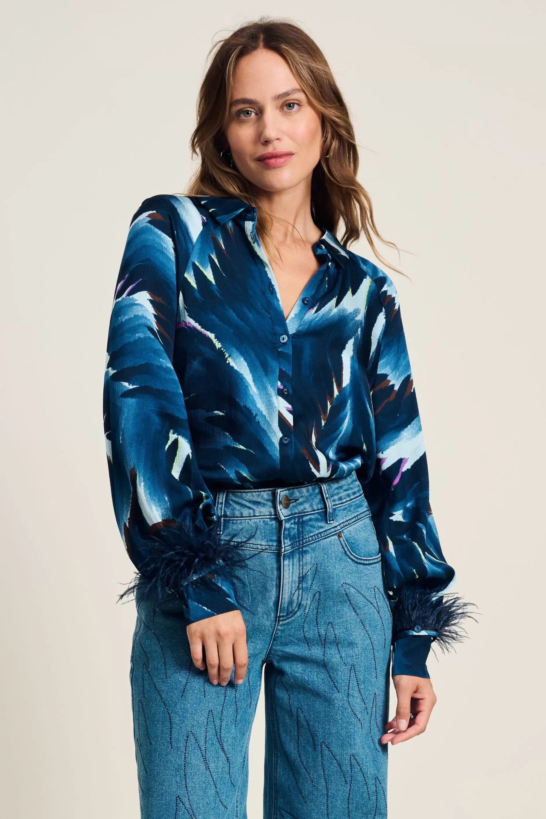 POM Amsterdam BLOUSE Feathers Blue | Blouses