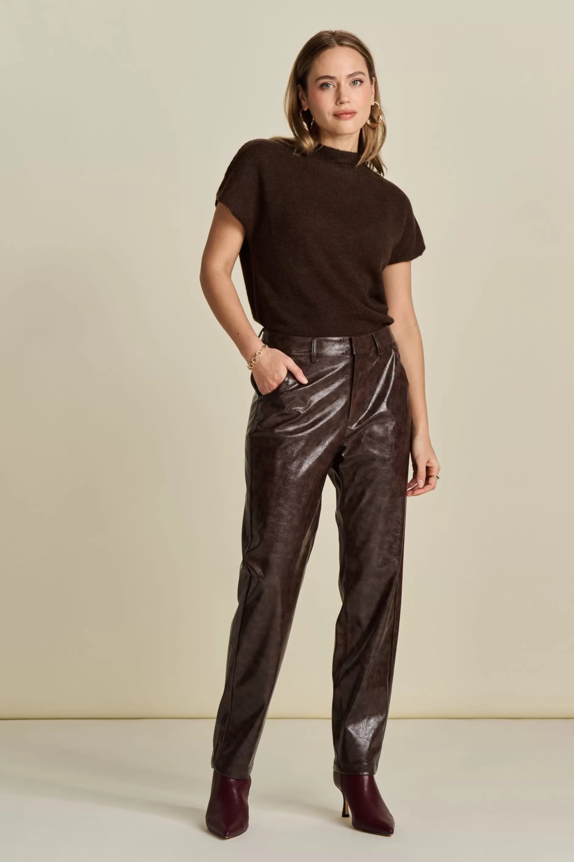 POM Amsterdam BROEK Faux Leather Brown | Broeken