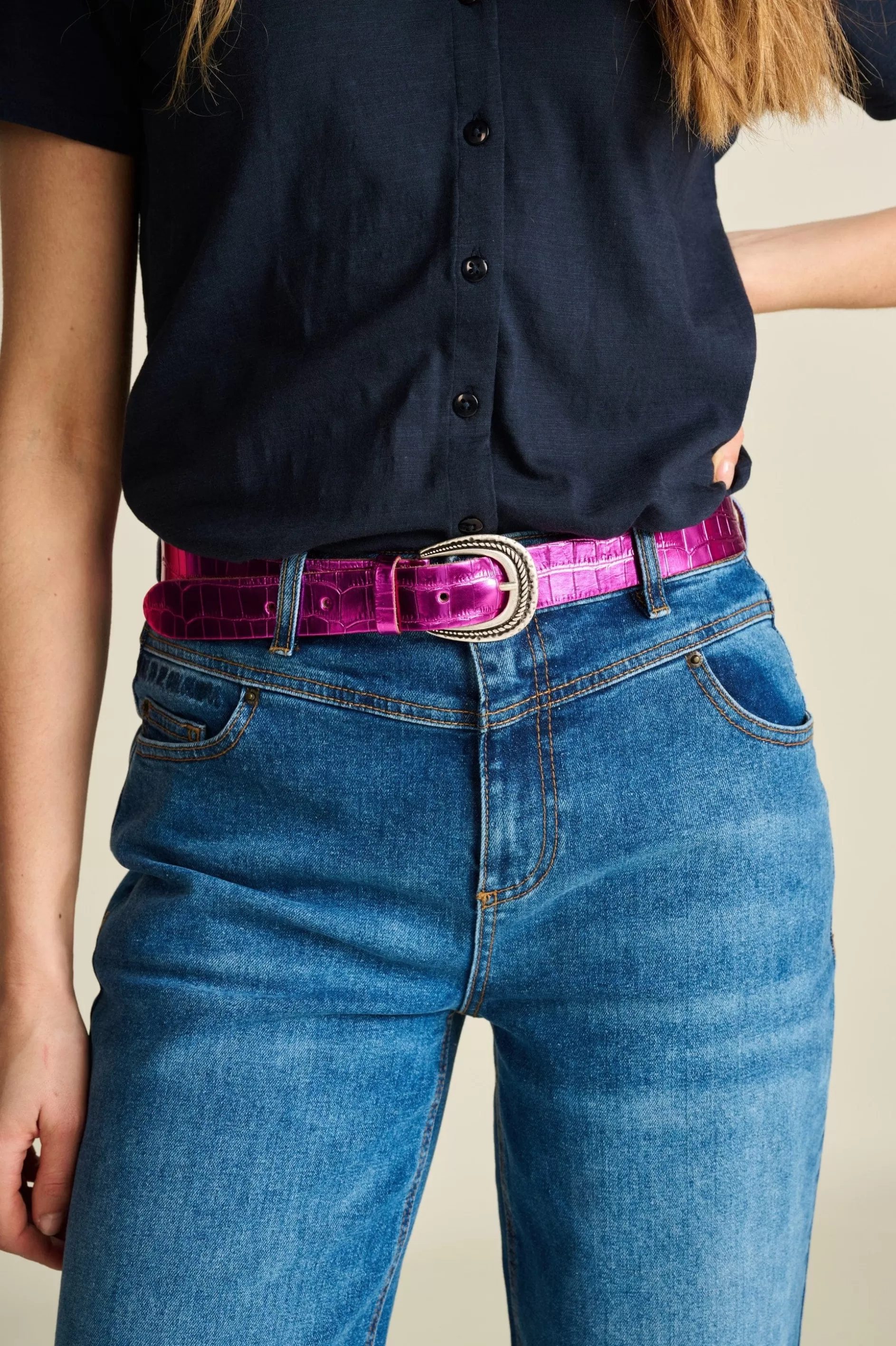 POM Amsterdam RIEM Metallic Fuchsia Croco | Riemen