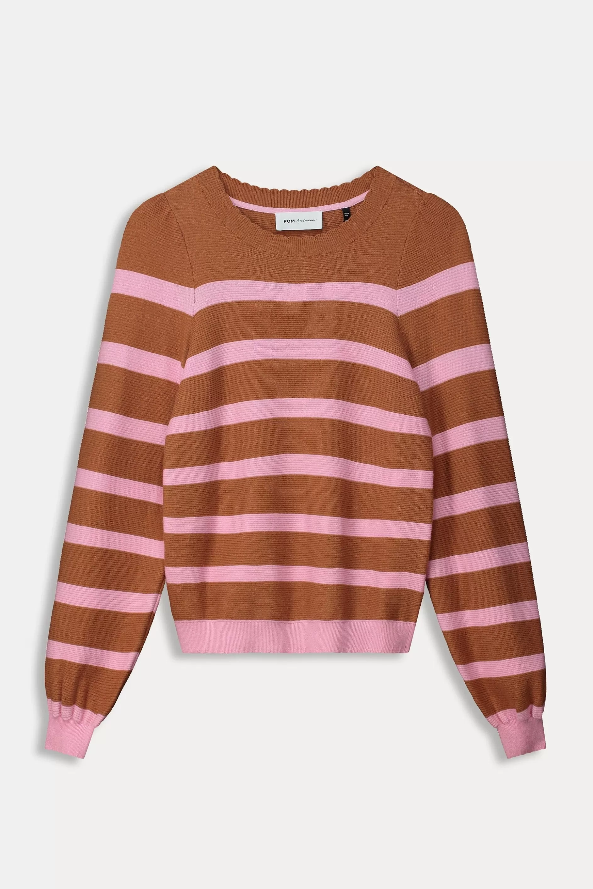 POM Amsterdam TRUI Striped Sugar Brown | Truien & Vesten